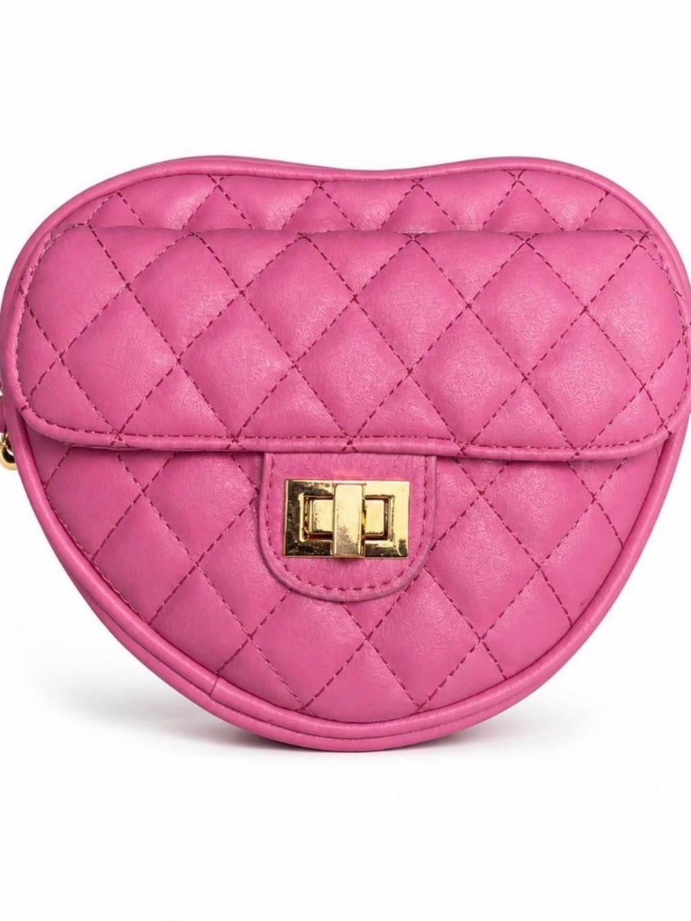Quilted Heart Bag in Pink with Gold Tone Turn-Lock
